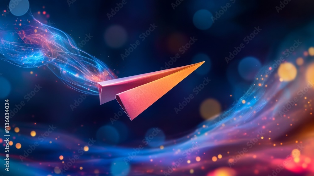 Poster paper airplane flight digital realm abstract art colorful environment dynamic viewpoint creativity c