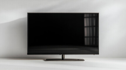 Modern flat screen tv display on minimalist white wall background