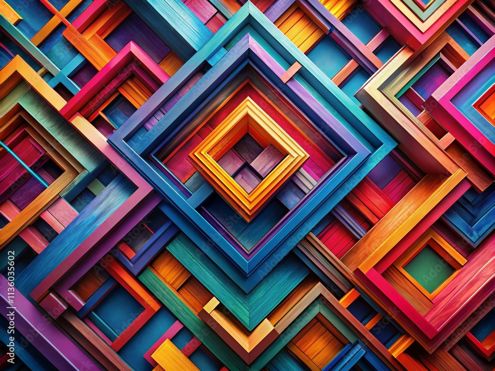 Poster aerial view of abstract rectangles looping in vibrant colors offering a unique perspective on geomet