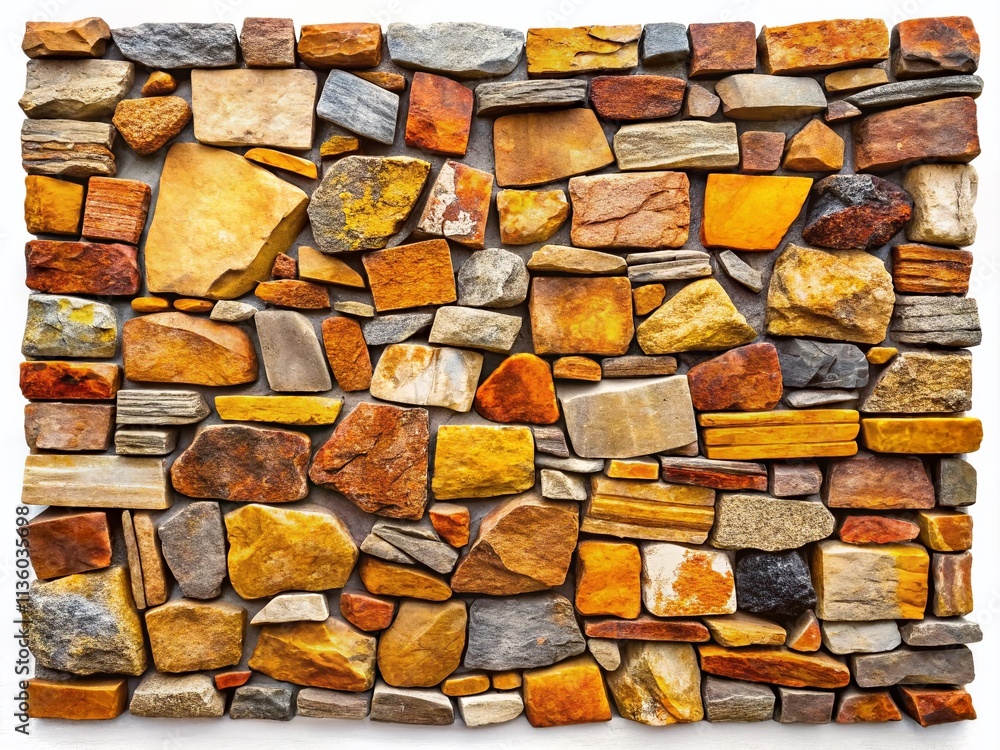 Poster aerial view of an isolated stone wall on a white background capturing texture and detail for archite