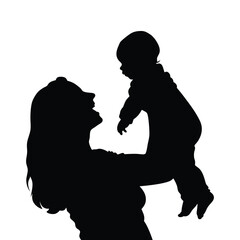 Mother holding her baby, mothers day silhouette illustration