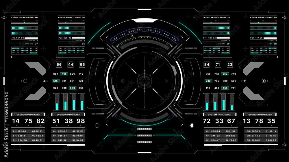 Poster HUD futuristic screen camera recording interface data  monitoring UI frame. Scifi display frame for game, drone 4K motion.