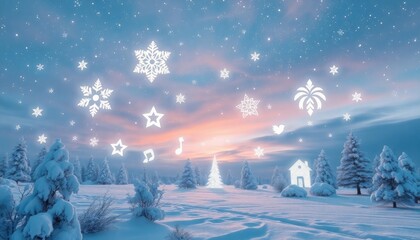 Surreal Winter Scene of Snow Forming Into Various Christmas Symbols Across the Sky. Free Christmas Background. Chrismas Wallpaper. Cool Wallpaper 4k