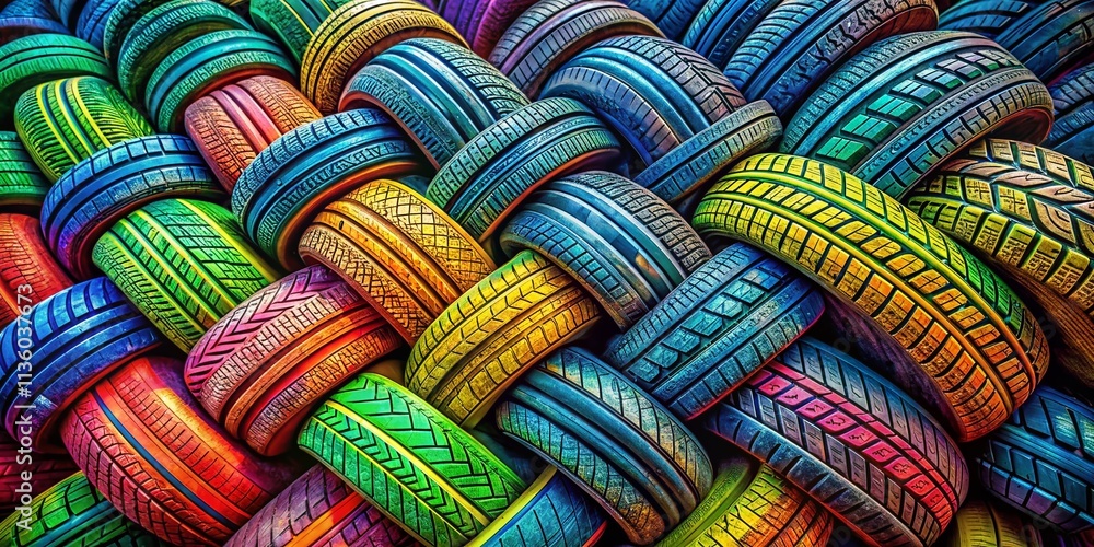 Poster aerial view of unique tire pattern texture creating a striking background for creative projects and 