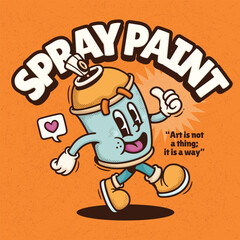 Naklejka premium Spray Paint Trendy Retro Cartoon Vector Hand Drawn 