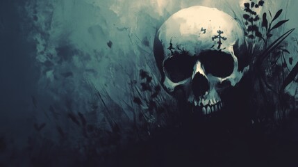 skull fog in dark halloween background