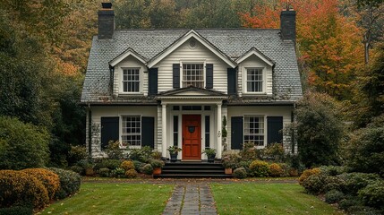 Charming Suburban Home in Autumn Landscape