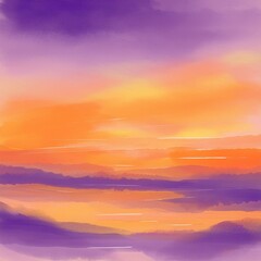Generated image abstract watercolor background sunset sky orange purple