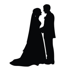 Weeding couple standing together black silhouette illustration