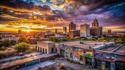 Fototapeta premium Albuquerque Skyline Urban Exploration Photography: Abandoned Buildings, Dramatic Cityscape, New Mexico