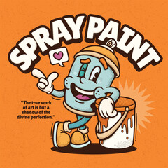 Spray Paint Trendy Retro Cartoon Vector Hand Drawn 