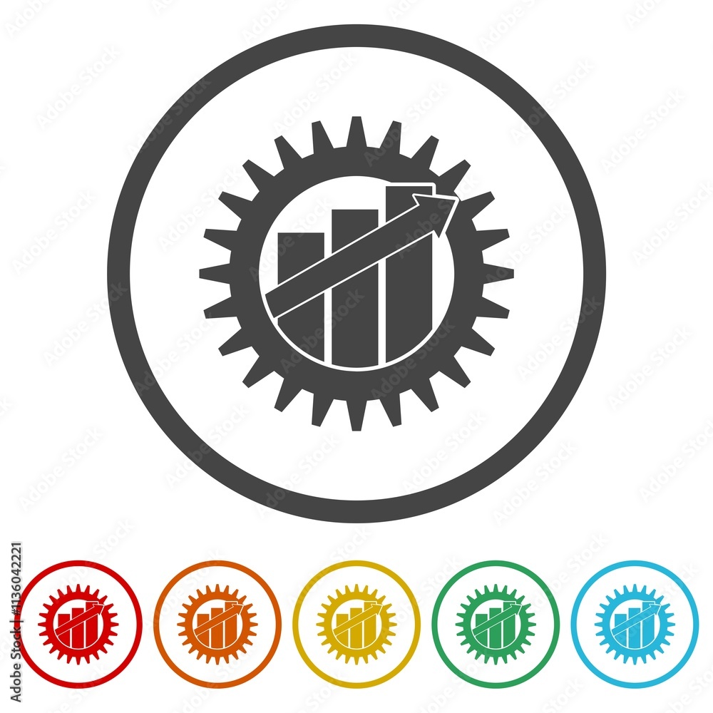 Poster gear productivity icon. set icons in color circle buttons