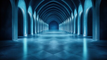 Fototapeta premium Majestic arched corridor enigmatic depths architectural photo tranquil ambiance wide angle view infinite perspective