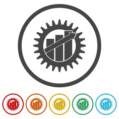Gear productivity icon. Set icons in color circle buttons