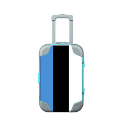 Travel suitcase in the colors of the Estonia flag. Isolated on a white background. Trips. Design