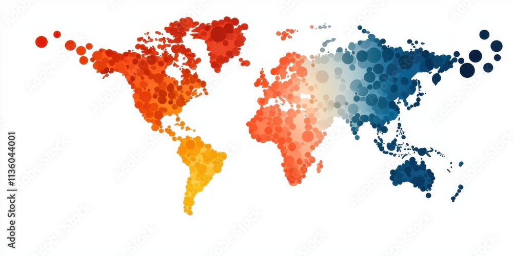 Poster a vibrant, abstract world map composed of colorful hexagonal shapes representing different regions.