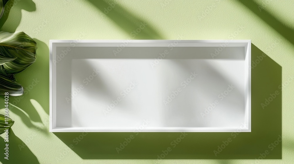 Poster box mockup displayed on green background minimalist design studio environment top-down viewpoint pro