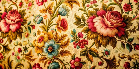 Antique Floral Pattern Wallpaper, Vintage Flower Design, Retro Botanical Print, High-Resolution Image, Deep Depth of Field