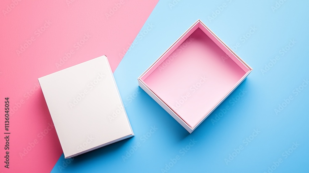 Poster minimalist box mockup design studio setting digital art colorful background top view branding concep
