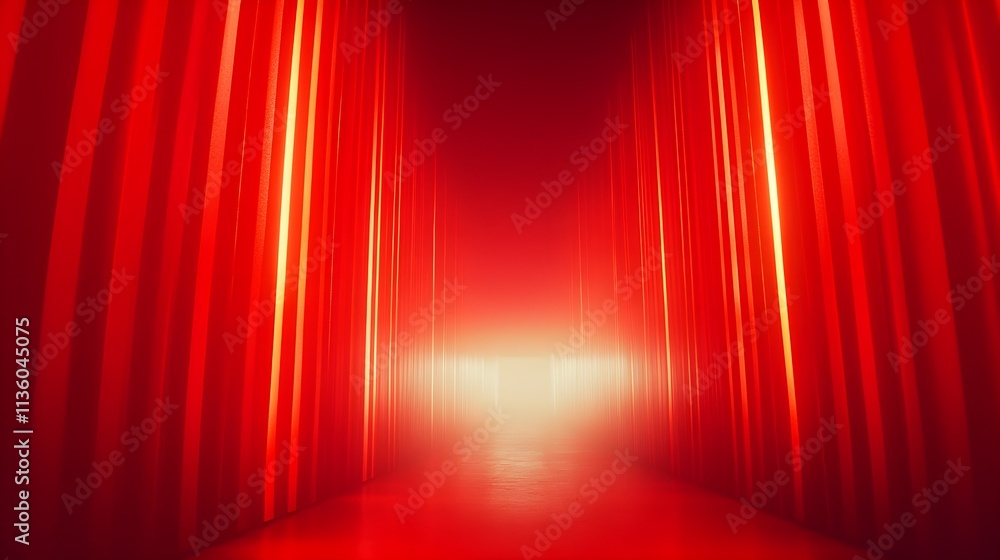 Poster illuminated red corridor abandoned location abstract image dark environment perspective concept