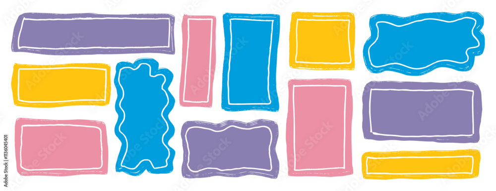 Aufkleber hand drawn quote frame set template. funny speech bubbles. empty flat colorful shape text box.