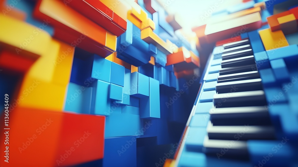 Poster dynamic music creation digital studio abstract art colorful environment aerial view innovation