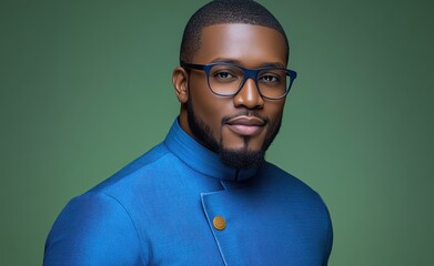 Portrait of a smiling, confident African American businessman in a suit, studio background