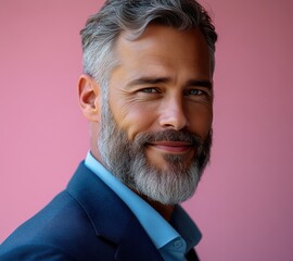 Confident businessman with a suit and a smile in a studio background, He looking at the camera