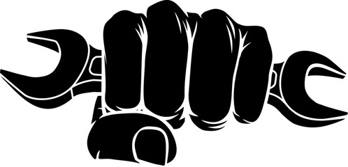 A hand in a fist holding a spanner or wrench illustration.