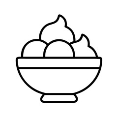 bowl of chocolate ice cream icon, ice cream day line art, ice cream icon - simple black line art icon of bowl of chocolate ice cream, symbolizing ice cream day celebrations. ice cream vector art.