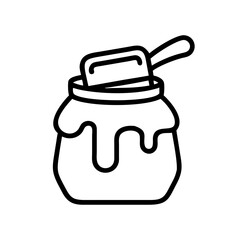 chocolate fudge sauce icon, ice cream day line art, ice cream icon - simple black line art icon of chocolate fudge sauce, symbolizing ice cream day celebrations. ice cream vector art.