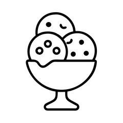 chocolate chip ice cream icon, ice cream day line art, ice cream icon - simple black line art icon of chocolate chip ice cream, symbolizing ice cream day celebrations. ice cream vector art.