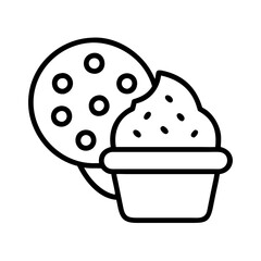 cookies cream ice cream icon, ice cream day line art, ice cream icon - simple black line art icon of cookies cream ice cream, symbolizing ice cream day celebrations. ice cream vector art.