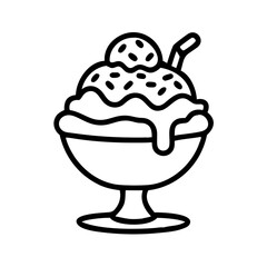 fudge brownie sundae icon, ice cream day line art, ice cream icon - simple black line art icon of fudge brownie sundae, symbolizing ice cream day celebrations. ice cream vector art.