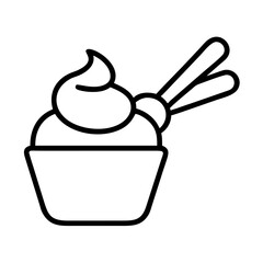 gelato with mini spoon icon, ice cream day line art, ice cream icon - simple black line art icon of gelato with mini spoon, symbolizing ice cream day celebrations. ice cream vector art.