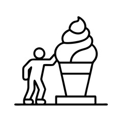 giant ice cream cone statue icon, ice cream day line art, ice cream icon - simple black line art icon of giant ice cream cone statue, symbolizing ice cream day celebrations. ice cream vector art.