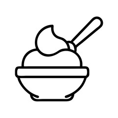 gelato with mini spoon icon, ice cream day line art, ice cream icon - simple black line art icon of gelato with mini spoon, symbolizing ice cream day celebrations. ice cream vector art.