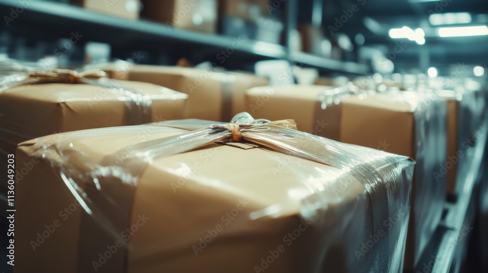 Poster warehouse operations efficient package handling in industrial environment focused perspective on log