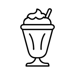 ice cream float icon, ice cream day line art, ice cream icon - simple black line art icon of ice cream float, symbolizing ice cream day celebrations. ice cream vector art.
