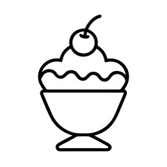ice cream sundae with cherry icon, ice cream day line art, ice cream icon - simple black line art icon of ice cream sundae with cherry, symbolizing ice cream day celebrations. ice cream vector art.