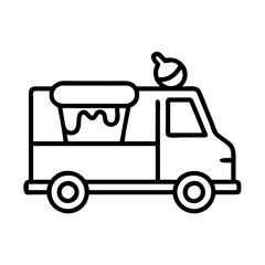 ice cream truck icon, ice cream day line art, ice cream icon - simple black line art icon of ice cream truck, symbolizing ice cream day celebrations. ice cream vector art.