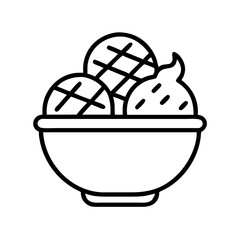 ice cream waffle bowl icon, ice cream day line art, ice cream icon - simple black line art icon of ice cream waffle bowl, symbolizing ice cream day celebrations. ice cream vector art.