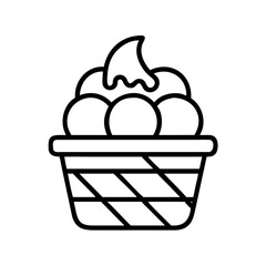 ice cream waffle bowl icon, ice cream day line art, ice cream icon - simple black line art icon of ice cream waffle bowl, symbolizing ice cream day celebrations. ice cream vector art.