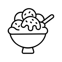 ice cream with candy toppings icon, ice cream day line art, ice cream icon - simple black line art icon of ice cream with candy toppings, symbolizing ice cream day celebrations. ice cream vector art.