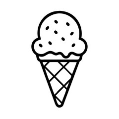 mint chocolate chip cone icon, ice cream day line art, ice cream icon - simple black line art icon of mint chocolate chip cone, symbolizing ice cream day celebrations. ice cream vector art.