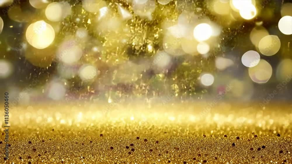 Poster golden bokeh background with shimmering particles and light effects for festive and luxurious atmosp