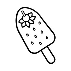 strawberry ice cream bar icon, ice cream day line art, ice cream icon - simple black line art icon of strawberry ice cream bar, symbolizing ice cream day celebrations. ice cream vector art.