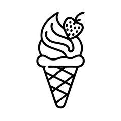 strawberry swirl cone icon, ice cream day line art, ice cream icon - simple black line art icon of strawberry swirl cone, symbolizing ice cream day celebrations. ice cream vector art.