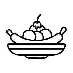 banana split icon, ice cream day line art, ice cream icon - simple black line art icon of banana split, symbolizing ice cream day celebrations. ice cream vector art.