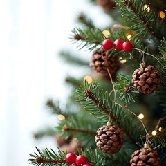 christmas tree branches with cones ai generative